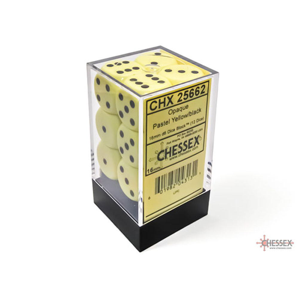 Chessex 16mm d6 Dice Set: Opaque - Pastel Yellow/Black (12)