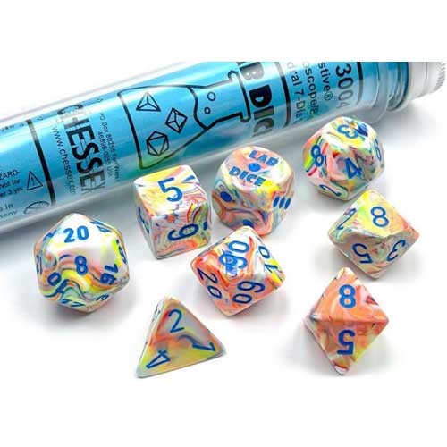 Chessex Lab Series Polyhedral Dice: Festive - Kaleidoscope w/ Blue (7)