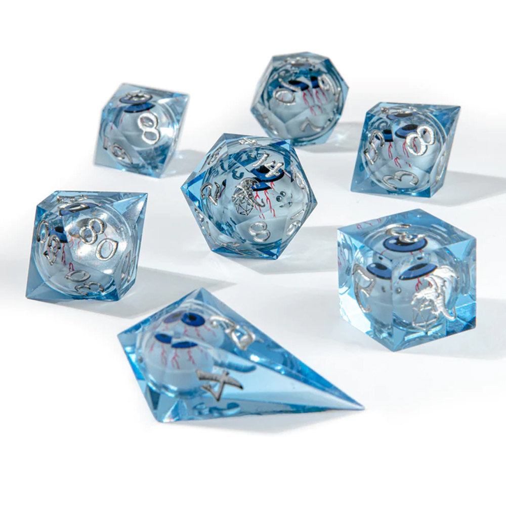 Sharp-Edge Polyhedral Dice Set: Always Watching - Blue Eyeball (7) (Clearance)