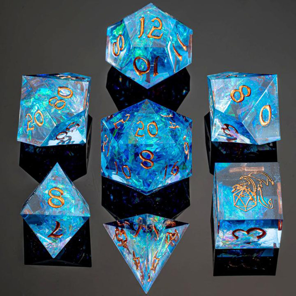 Sharp-Edge Polyhedral Dice Set: Captured Magic - Blue (7) (Clearance)