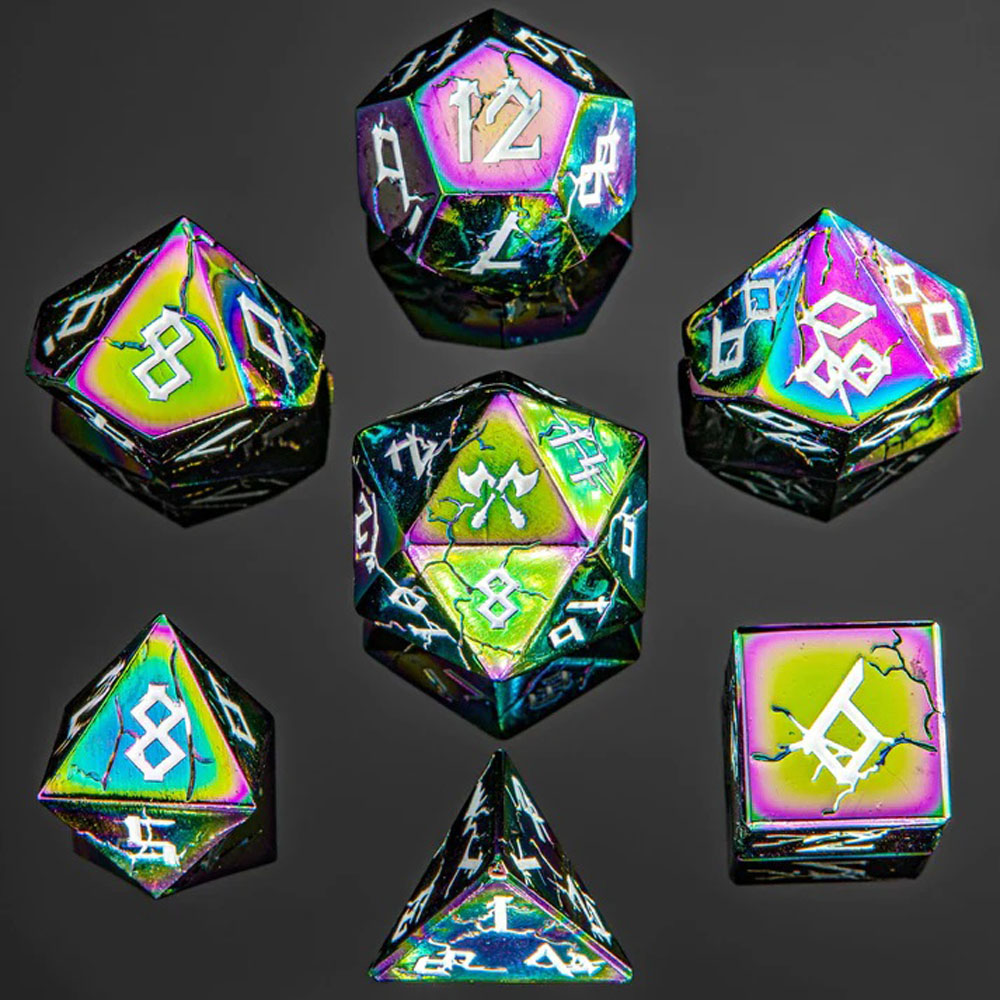 Metal Barbarian Dice Set: Rainbow w/ White (7) (Clearance)