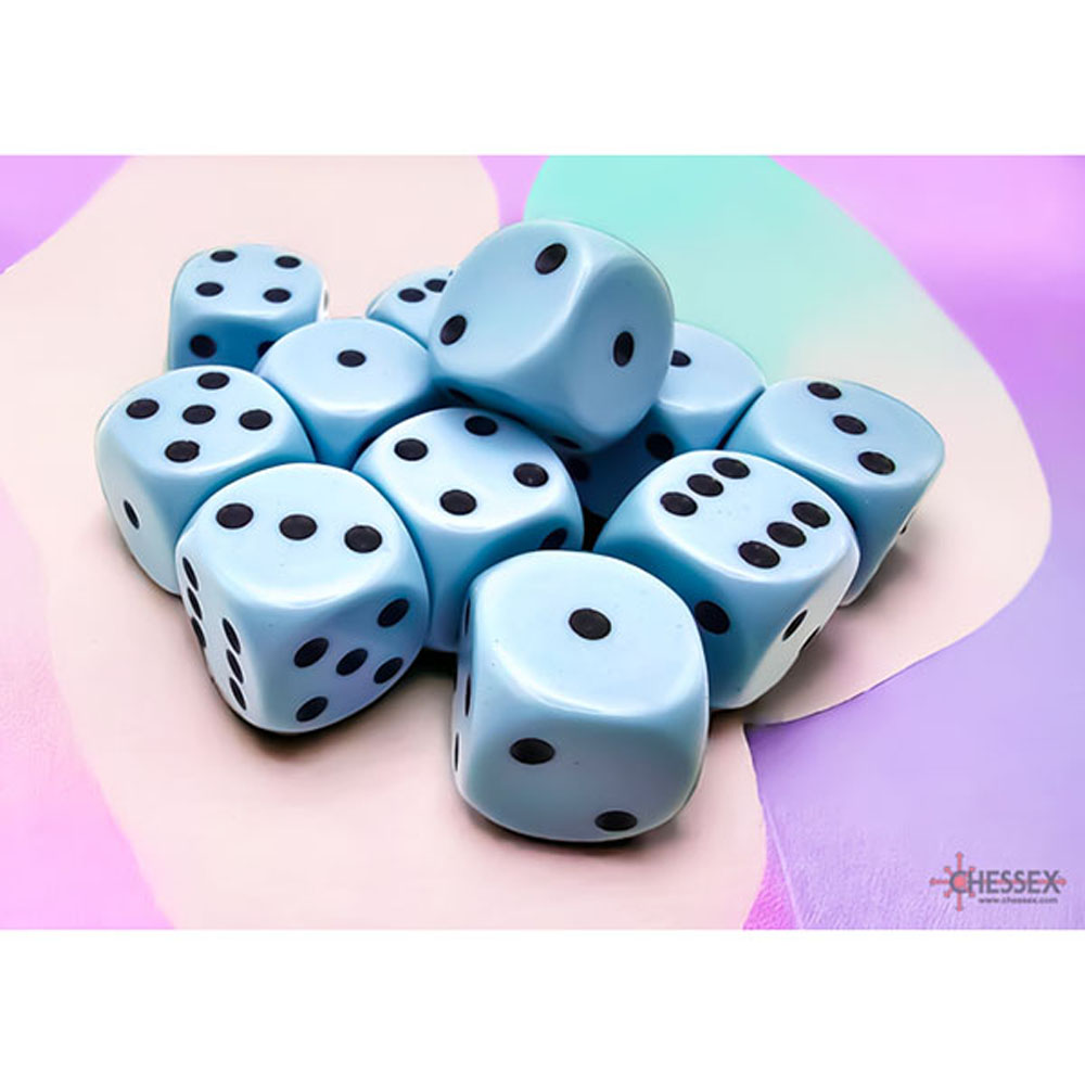 Chessex 16mm d6 Dice Set: Opaque - Pastel Blue/Black (12)