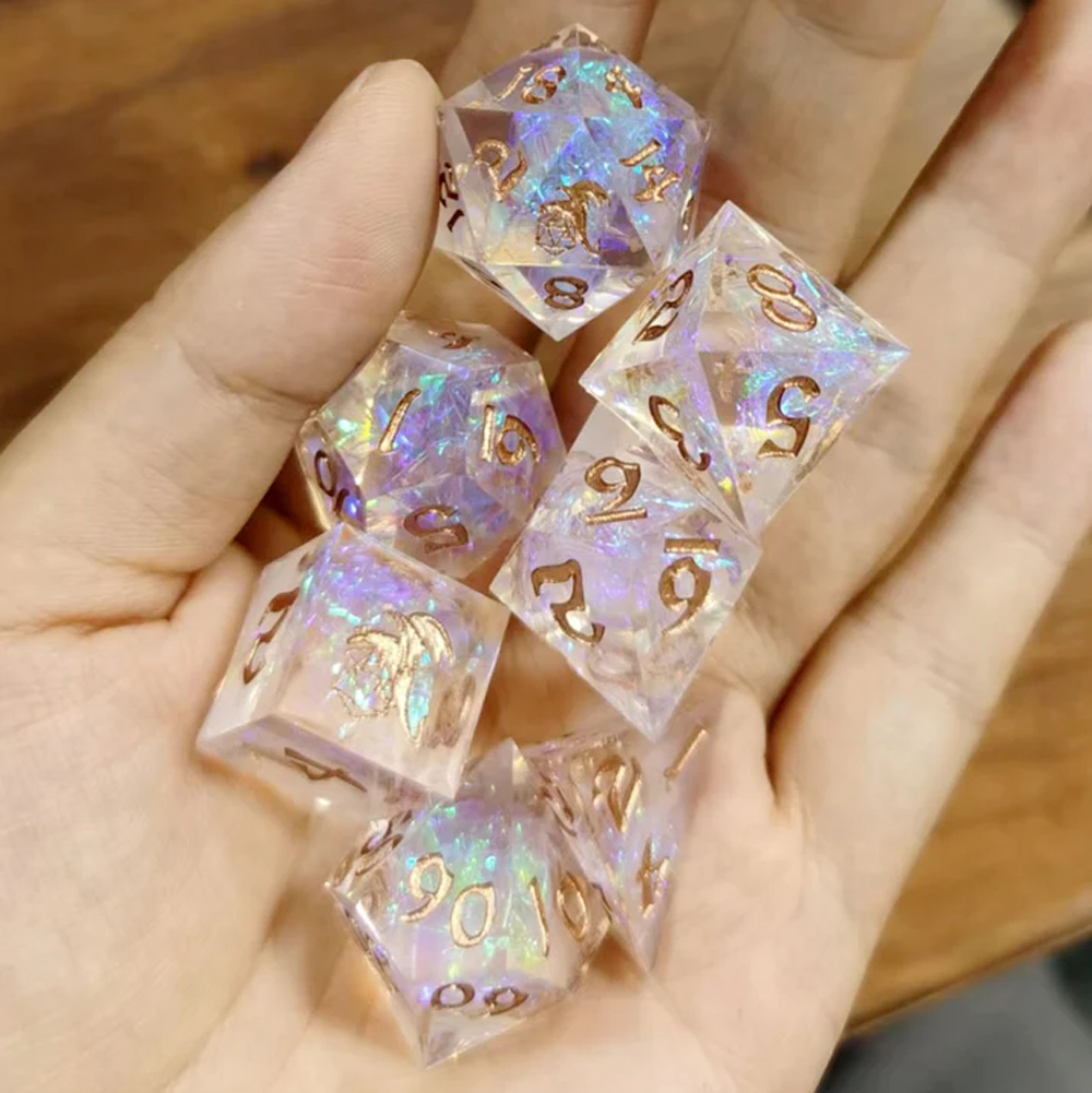 Sharp-Edge Polyhedral Dice Set: Captured Magic - Opal (7) (Clearance)