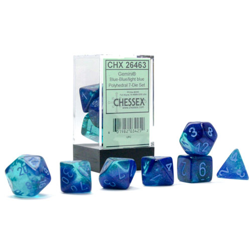 Chessex Dice Set: Gemini Luminary - Blue-Blue w/Light Blue (7)