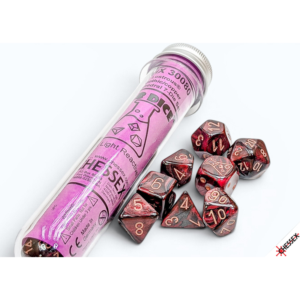 Chessex Lab Series Polyhedral Dice: Lustrous - Gothic/Copper (Preorder)