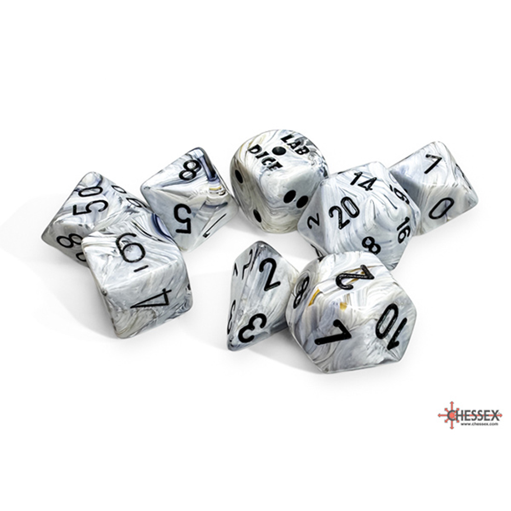 Chessex Lab Series Polyhedral Dice: Marble - Calcite/Black (8)