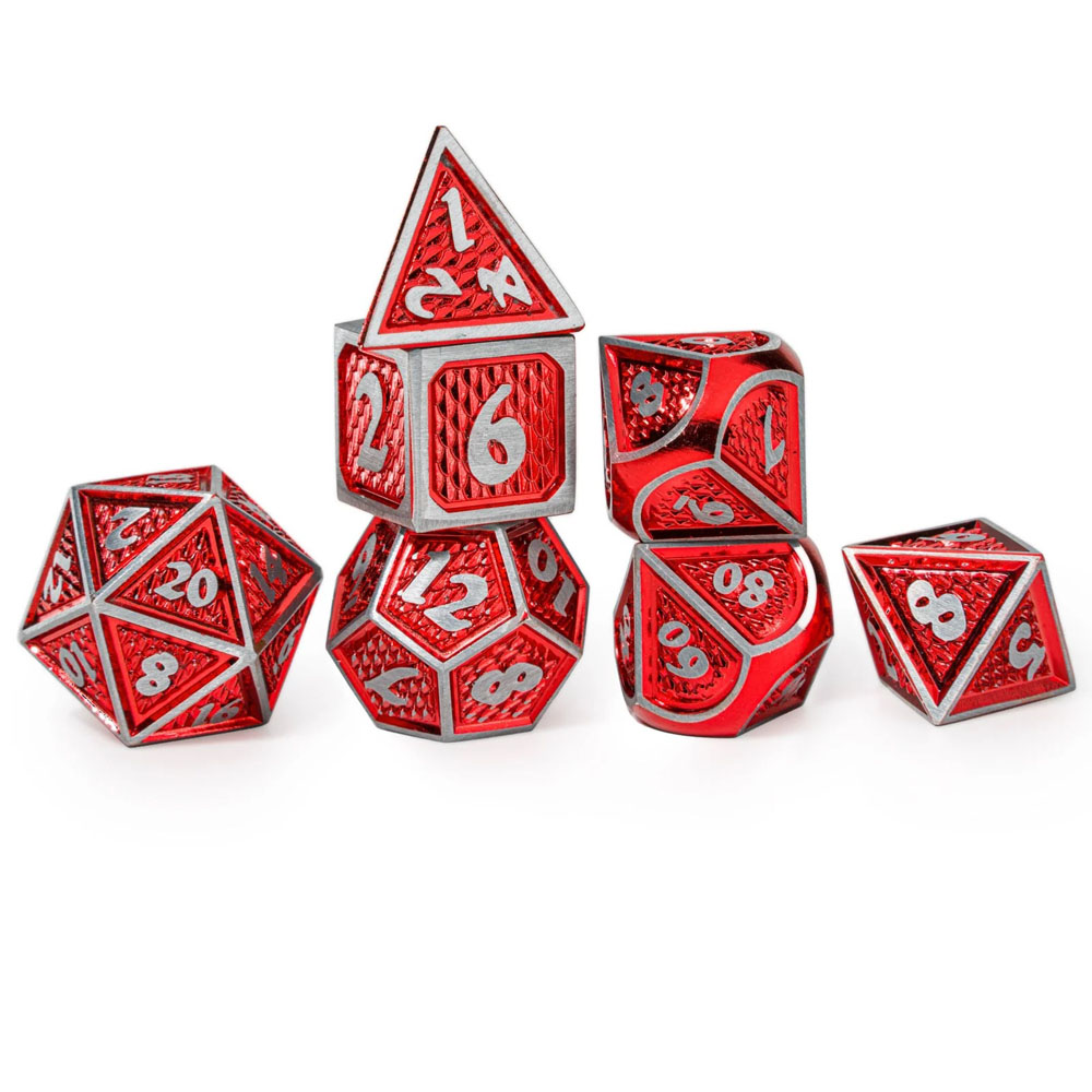 Metal Behemoth Dice Set: Brushed Red w/ Silver (7) (Clearance)