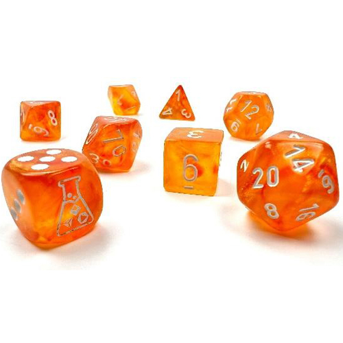 Chessex Lab Series Polyhedral Dice: Borealis Luminary - Blood Orange w/White (8)