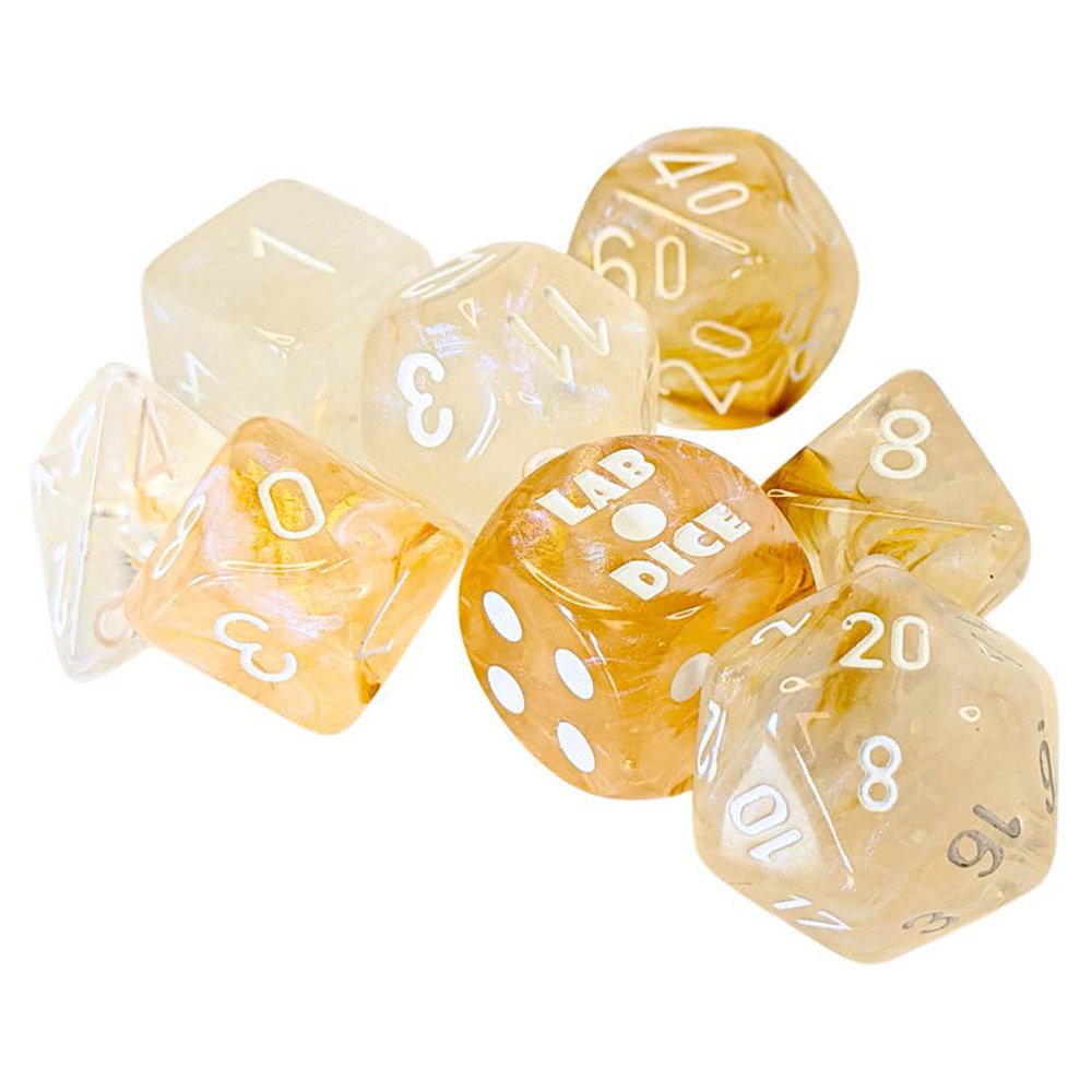 Chessex Lab Series Polyhedral Dice: Borealis - Champagne/White (Preorder)