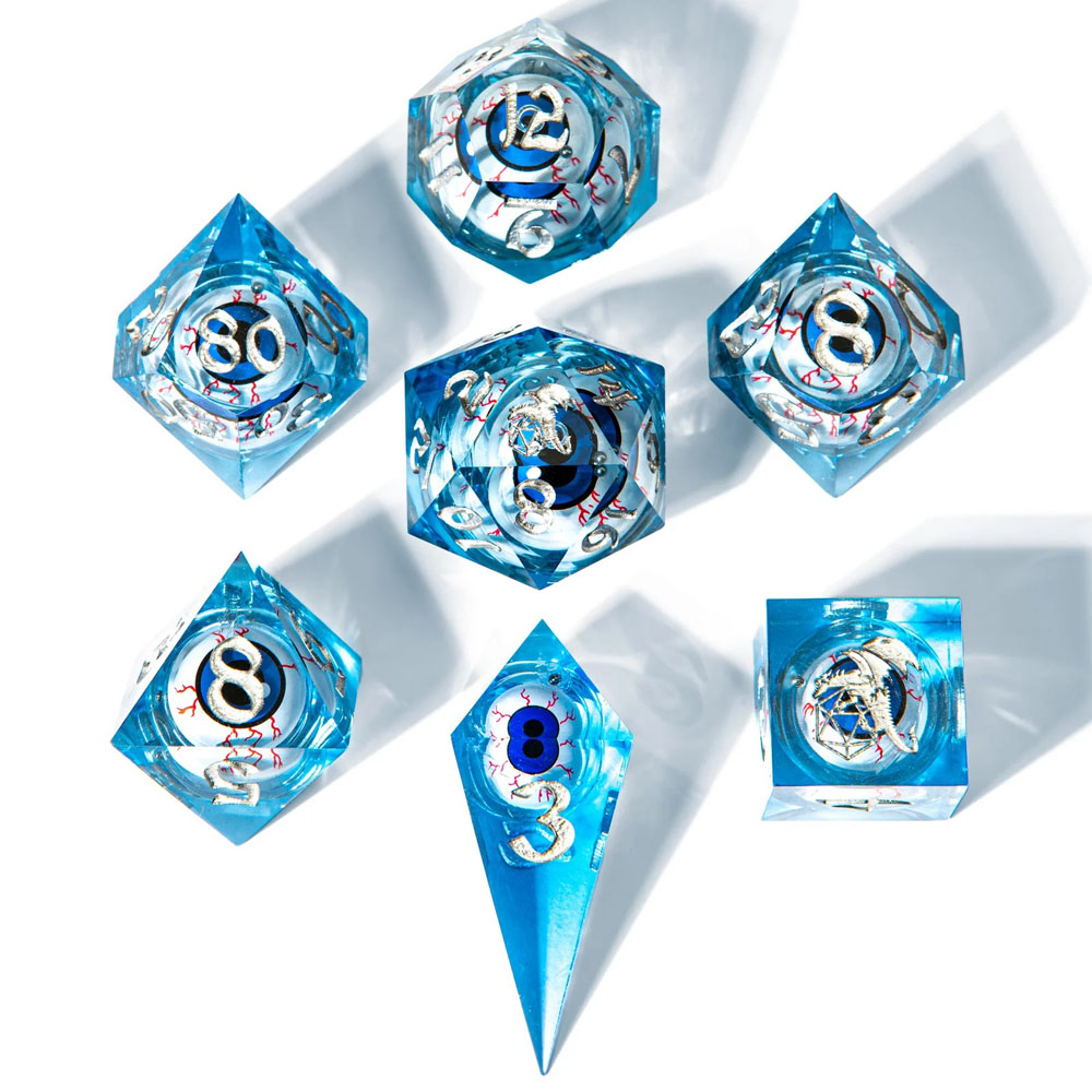 Sharp-Edge Polyhedral Dice Set: Always Watching - Blue Eyeball (7) (Clearance)
