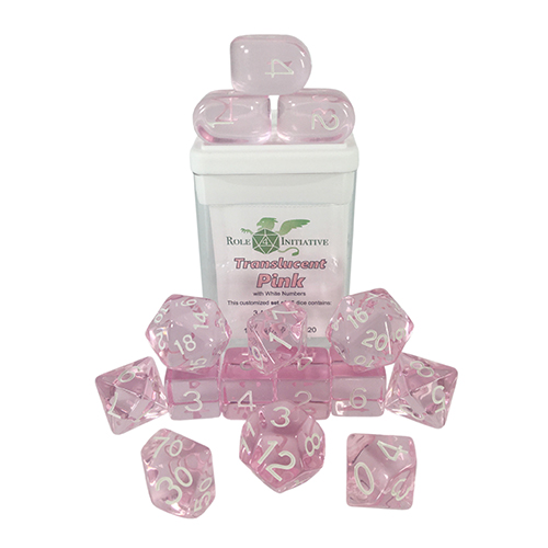R4I Dice w/ Arch'd4: Translucent - Pink w/ White (15) (Clearance)