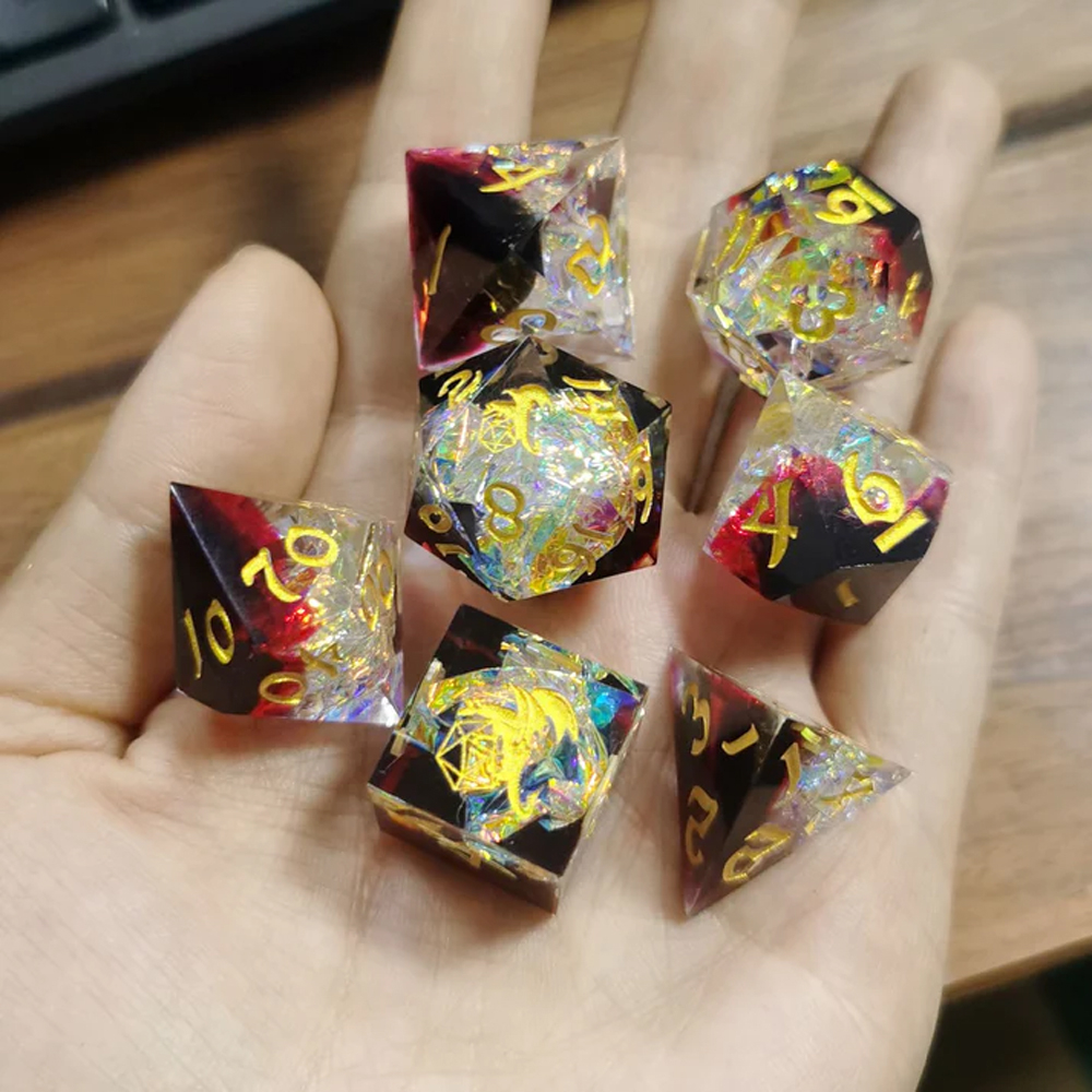 Sharp-Edge Polyhedral Dice Set: Captured Magic - Blood Crystal (7) (Clearance)