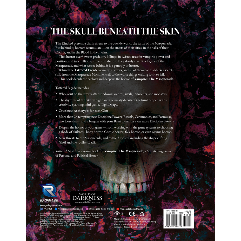 Vampire: The Masquerade 5E RPG: Tattered Facade Sourcebook