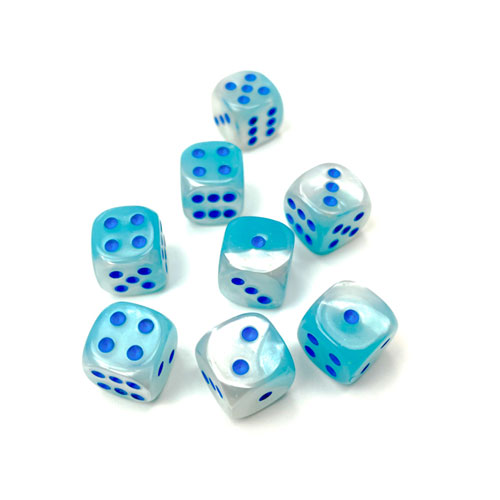 Chessex 12mm d6 Set: Gemini Luminary - Pearl Turquoise-White w/Blue (36)