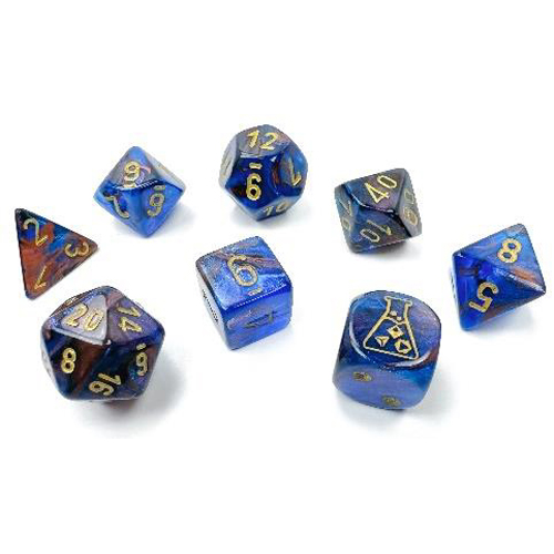 Chessex Lab Series Polyhedral Dice: Lustrous - Azurite w/Gold (8)