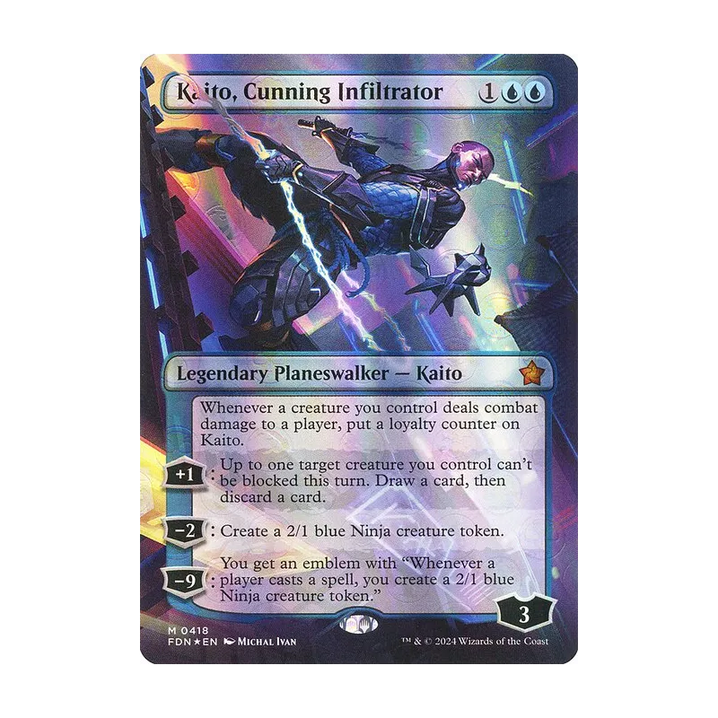 Kaito, Cunning Infiltrator (Borderless) (Mana Foil) - Foundations (Foil Near Mint)