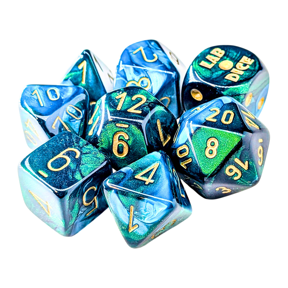 Chessex Lab Series Polyhedral Dice: Gemini - Green-Teal/Gold (Preorder)