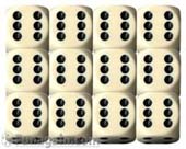 Chessex 16mm d6 Set: Opaque Ivory/Black (12)
