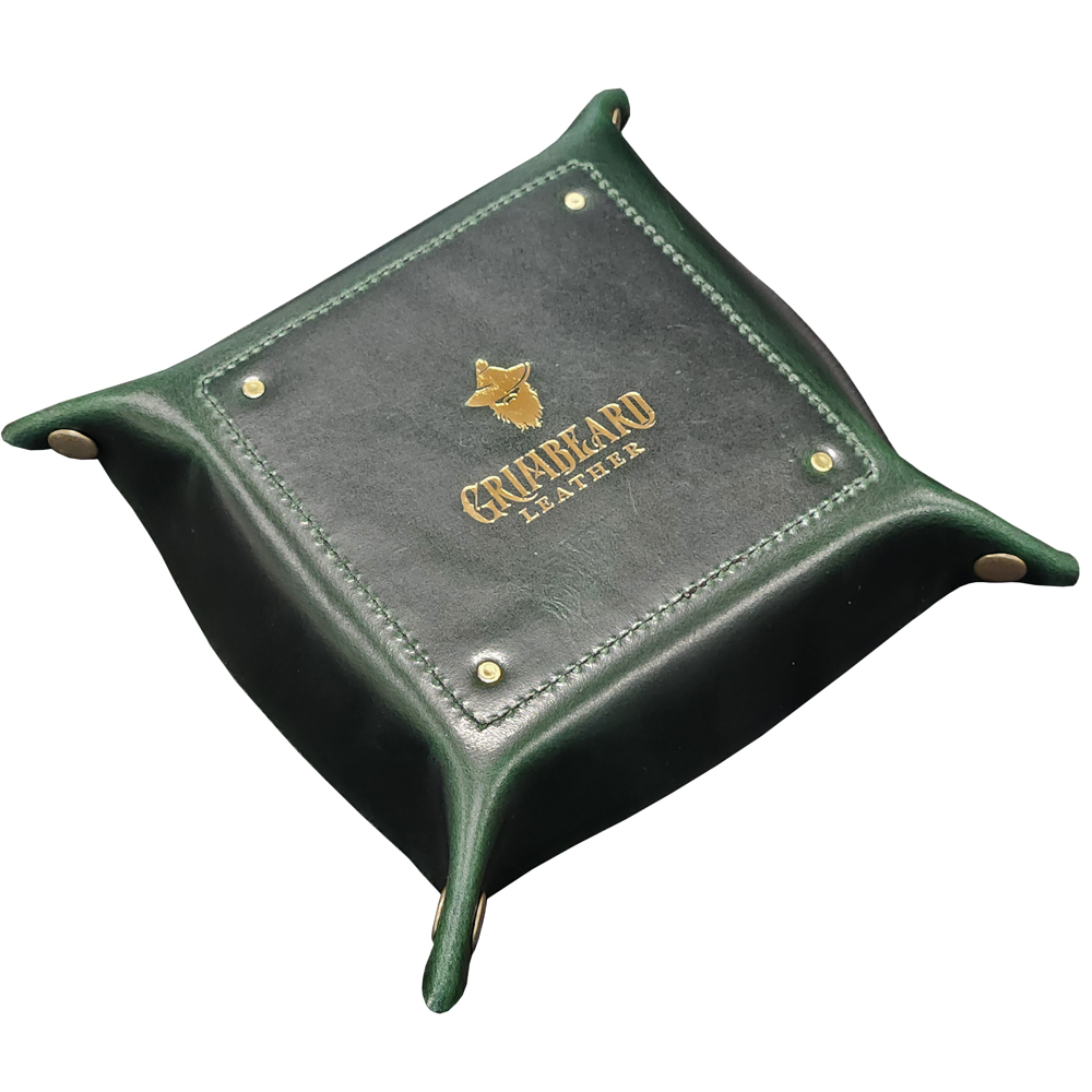 Grimbeard Leather Dice Tray: Green w/ Brown Center(Clearance)