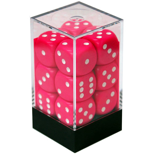 Chessex 16mm d6 Set: Opaque Pink/White (12)