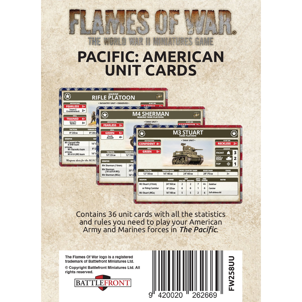 Flames of War WW2: The Pacific: American Unit Cards