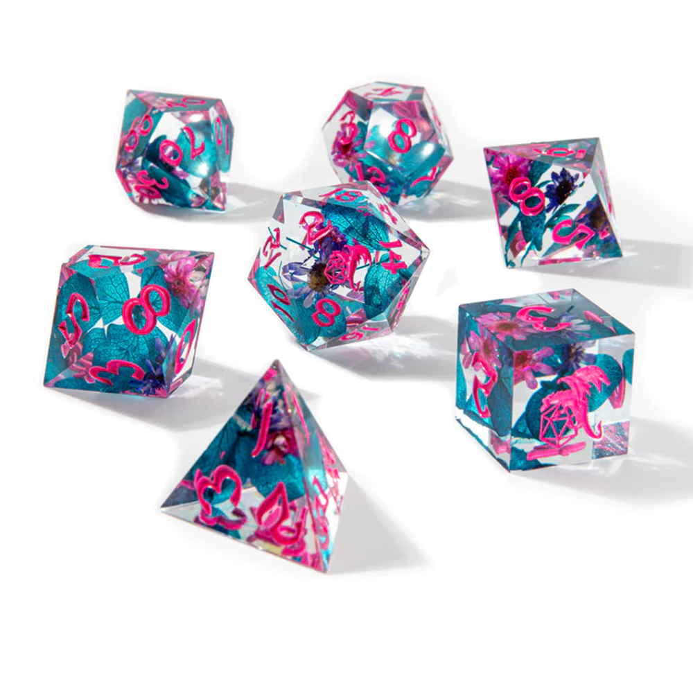 Sharp-Edge Polyhedral Dice Set: Captured Magic - Vapor Wave Blossom (7) (Clearance)