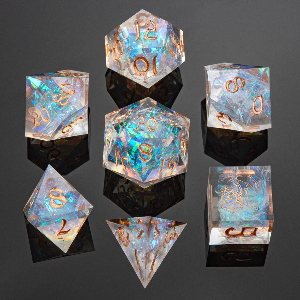 Sharp-Edge Polyhedral Dice Set: Captured Magic - Opal (7) (Clearance)