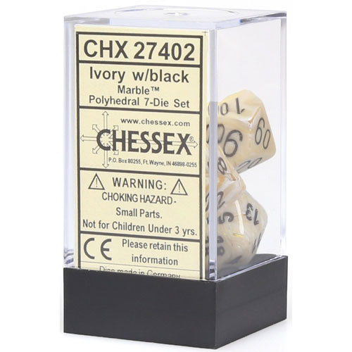 Chessex Dice Set: Marble - Ivory w/Black (7)