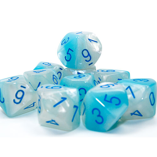 Chessex d10 Set: Gemini Luminary - Pearl Turquoise-White w/Blue (10)