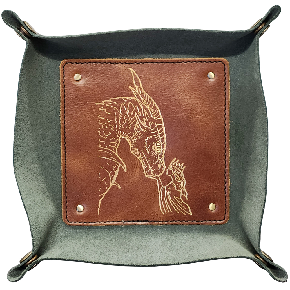 Grimbeard Leather Dice Tray: Green w/ Brown Center(Clearance)