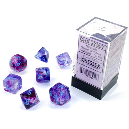 Chessex Dice Set: Nebula Luminary - Nocturnal w/Blue (7)
