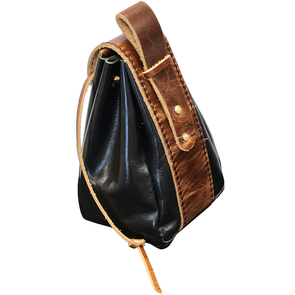 Grimbeard Leather Dice Bag: Black w/ Brown Straps