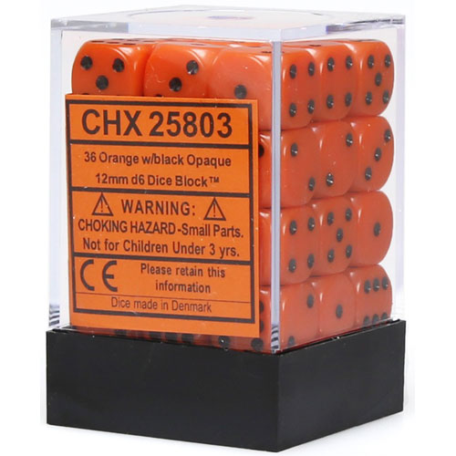 Chessex 12mm d6 Set: Opaque - Orange w/Black (36)