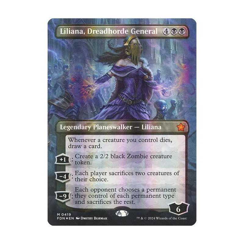 Liliana, Dreadhorde General (Borderless) (Mana Foil) - Foundations (Foil Near Mint)