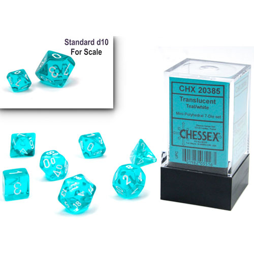 Chessex Mini Dice Set: Translucent - Teal w/ White (7)