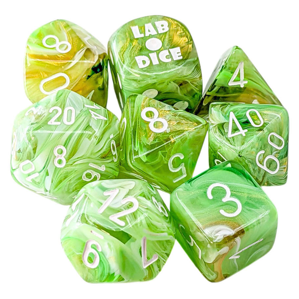 Chessex Lab Series Polyhedral Dice: Marble - Sour Green/White (Preorder)
