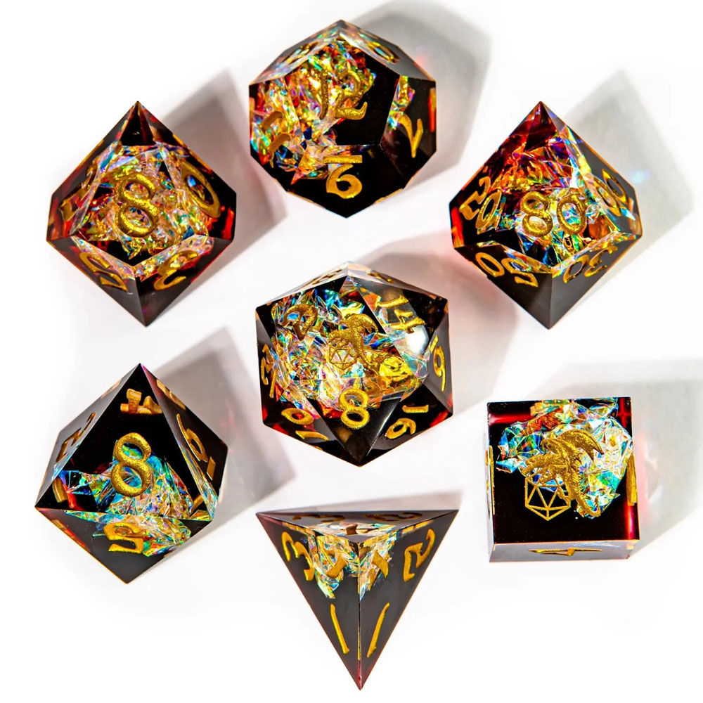 Sharp-Edge Polyhedral Dice Set: Captured Magic - Blood Crystal (7) (Clearance)