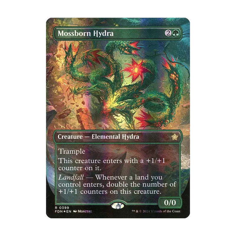 Mossborn Hydra (Borderless) (Mana Foil) - Foundations (Foil Near Mint)