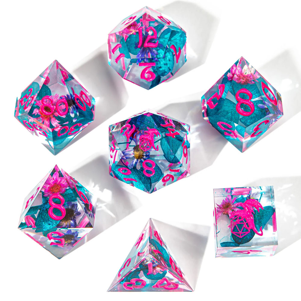 Sharp-Edge Polyhedral Dice Set: Captured Magic - Vapor Wave Blossom (7) (Clearance)