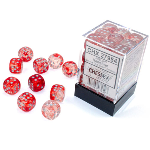 Chessex 12mm d6 Set: Nebula Luminary - Red w/Silver (36)