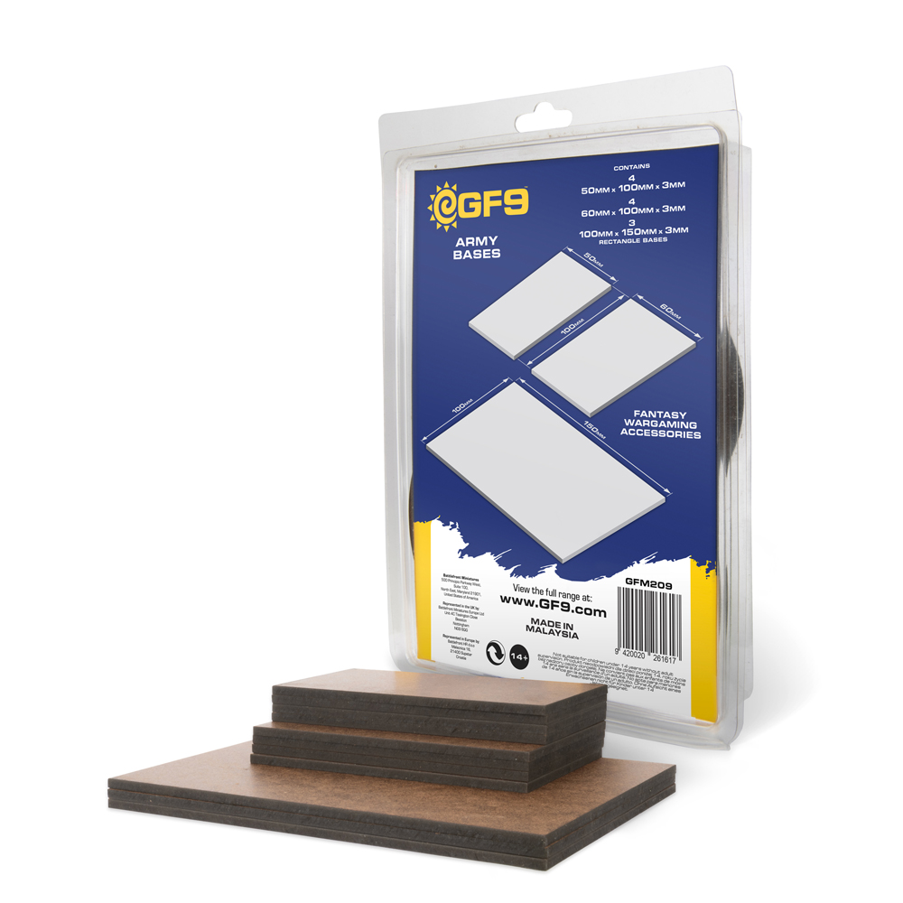 MDF Army Bases: Rectangular 50x100mm (4), 60x100mm (4), 150x100mm (3)
