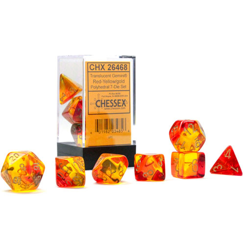 Chessex Dice Set: Gemini Translucent - Red-Yellow w/Gold (7)