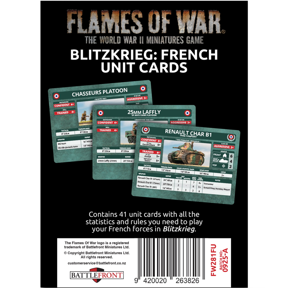 Flames of War WW2: Blitzkrieg: French Unit Cards