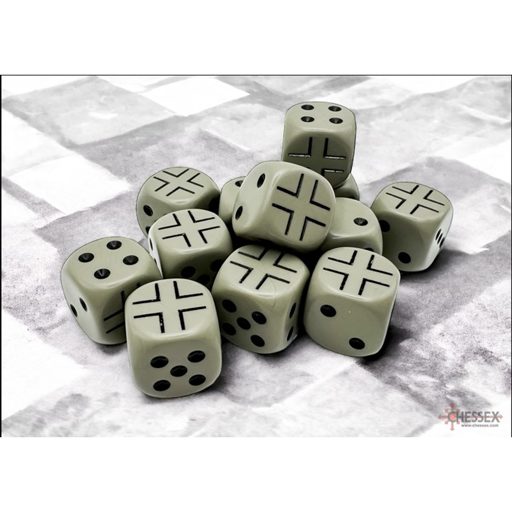 WW2 16mm d6 Set: German - Opaque Dark Grey w/ Black (12)