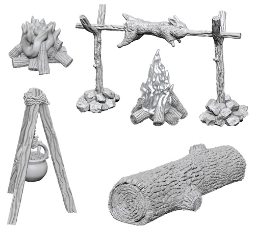 WizKids Deep Cuts Unpainted Minis: W10 Camp Fire & Sitting Log
